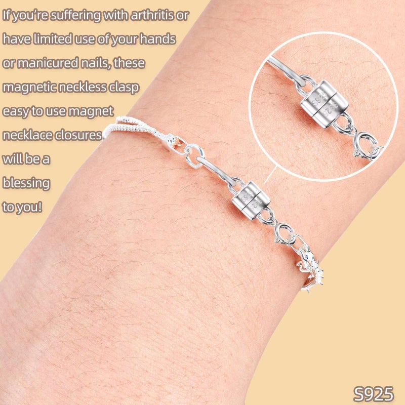 Qulltk 925 الفضة الاسترليني قلادة مغناطيسية المشابك والإغلاق أساور صغيرة مشبك تحويل الذهب والفضة سلسلة موسع لمستلزمات صناعة المجوهرات - Image 3